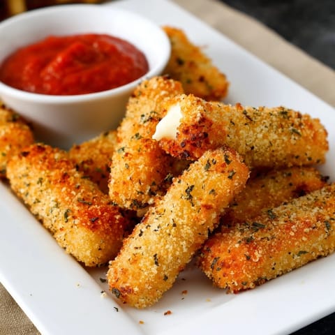 Freshly fried Mozzarella Sticks with gooey melted cheese centers, ready to be enjoyed as a snack.