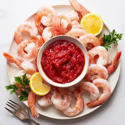 Tasty Shrimp Cocktail appetizer served on a decorative platter with fresh parsley garnish, ideal for entertaining or a light, protein-packed starter.