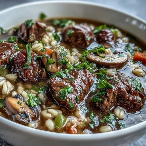 Beef Barley Soup with Mushrooms