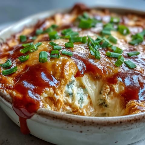 Creamy, spicy Buffalo Chicken Dip served warm from a baking dish, perfect for scooping up with crunchy celery sticks and tortilla chips.