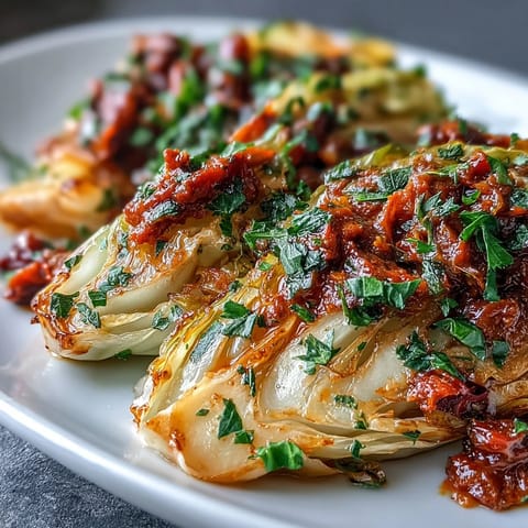 Tender cabbage wedges topped with bold, nutty romesco sauce and walnuts for a warm, hearty main dish.