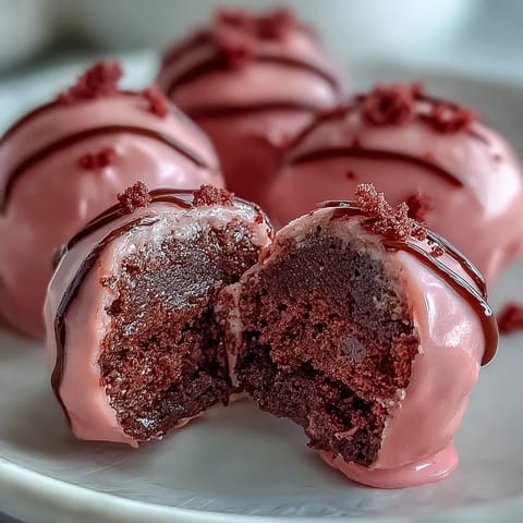 Vibrant pink candy coating snaps to reveal a creamy Oreo Truffle Ball with a rich cookie and cream cheese center.