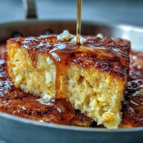 Golden, moist Southern cornbread baked in a cast-iron skillet, served warm with luscious honey butter for a comforting side dish.