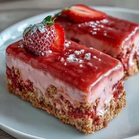Refreshing strawberry lemonade bars with a golden shortbread base, offering a perfect balance of citrus tang and berry sweetness in every bite, ideal for picnics.