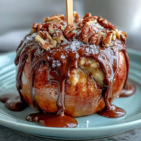 Candy apple slices dipped in creamy caramel and drizzled with dark chocolate, garnished with chopped nuts and sprinkles for a festive treat.