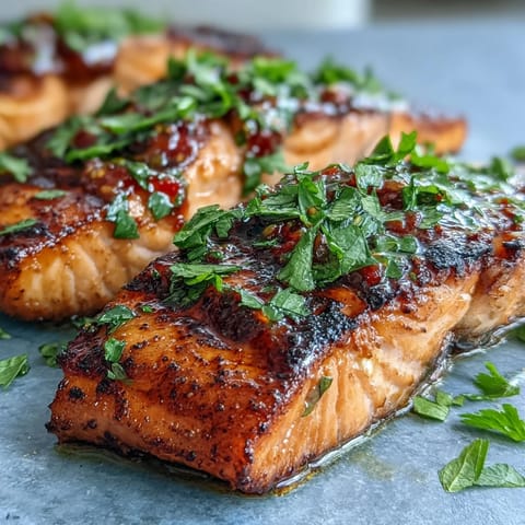 Vibrant grilled salmon fillets topped with a zesty strawberry salsa, perfect for a fresh spring dinner.  