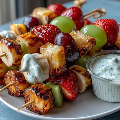 Kid-friendly bento lunch featuring vibrant fruit skewers, veggie sticks, and a creamy yogurt dip for dipping.  