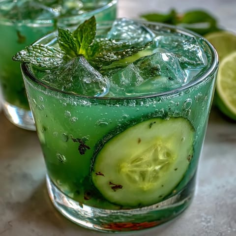 Vibrant Green Detox Cucumber Mint Agua Fresca with fresh mint garnish.