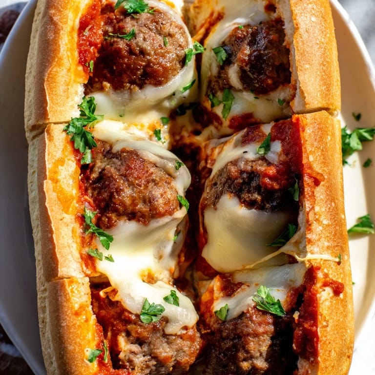 Hearty Meatball Sub ingredients prepped for cooking, with ground meat, breadcrumbs, fresh parsley, and minced garlic ready for mixing.