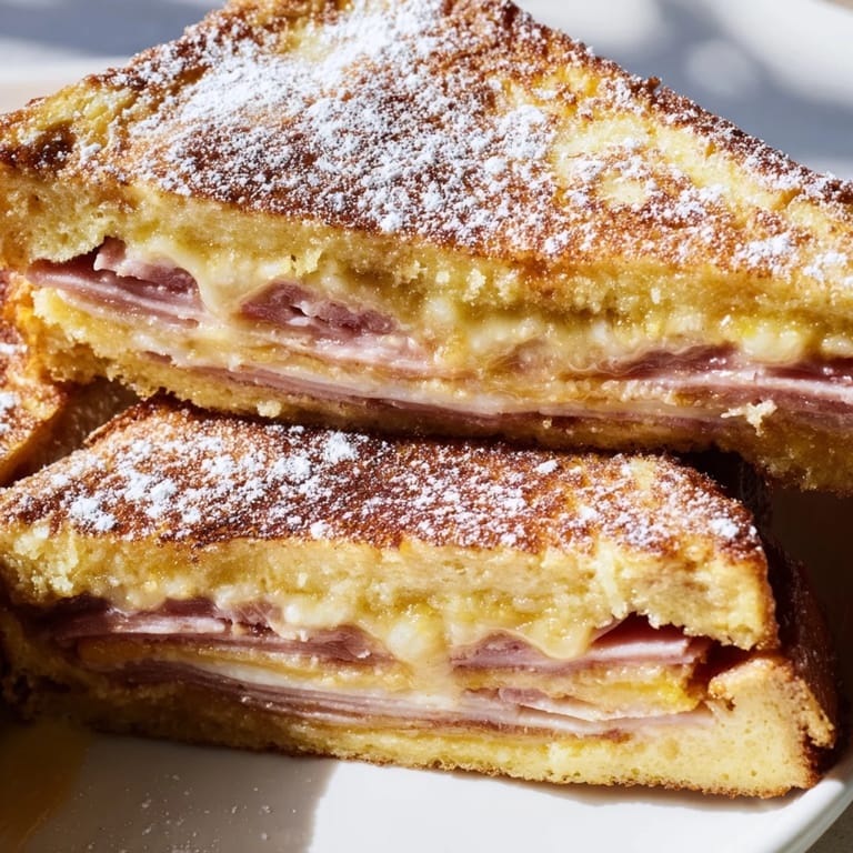 Plated Monte Cristo sandwich with a side of jam, ready for brunch or a hearty lunch.