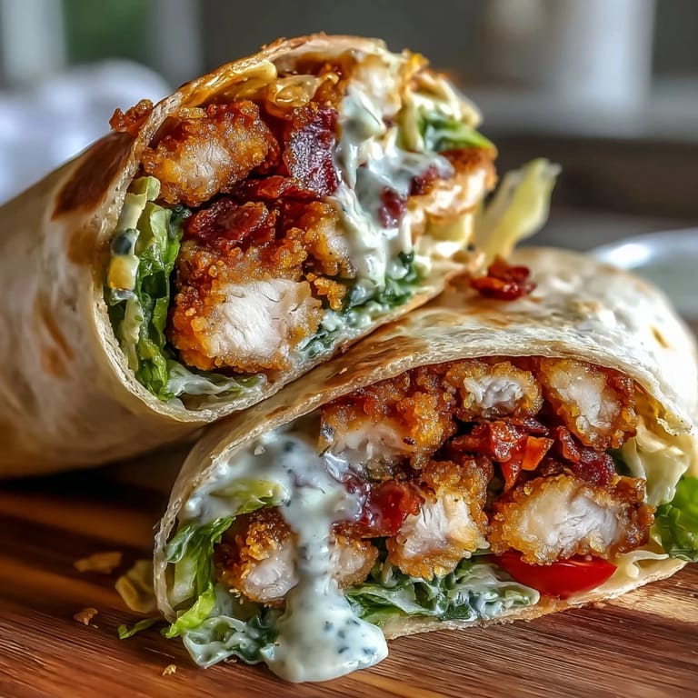 Spicy sweet hot honey glazed chicken layered with crisp romaine, Parmesan, and Caesar dressing inside a warm flour tortilla for lunch.