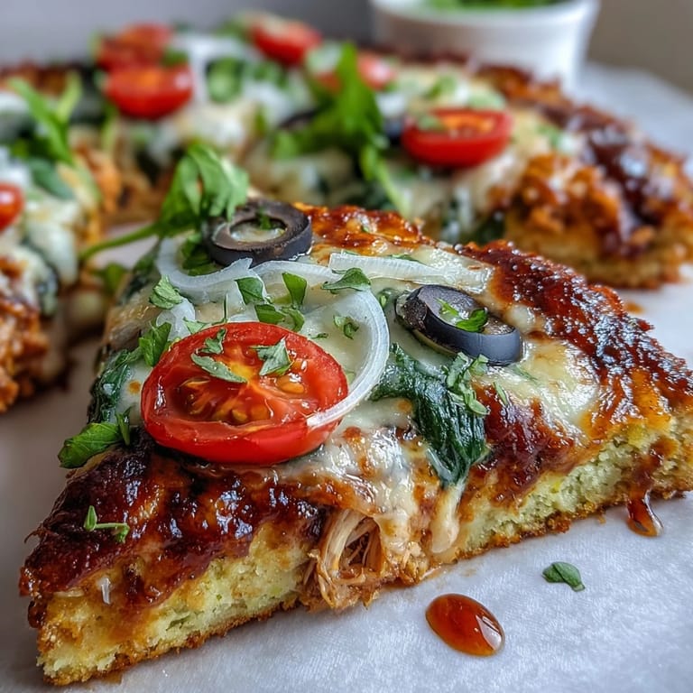 A cheesy Broccoli Chicken Crust Pizza, baked golden, perfect for a healthy dinner.