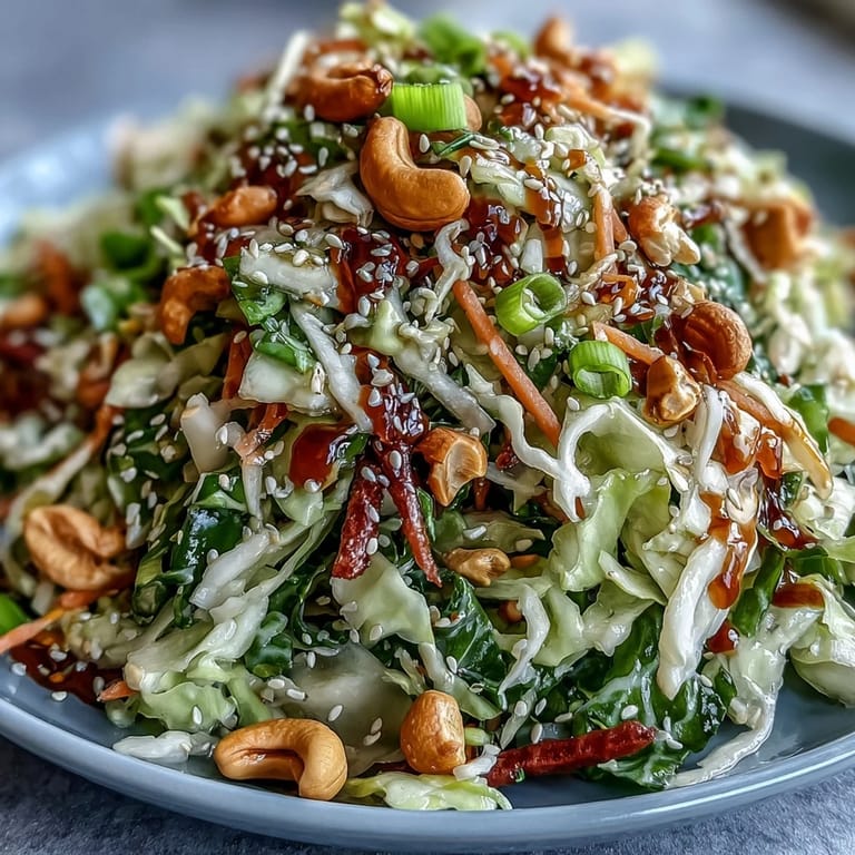 Bowl of colorful, crunchy Asian Cabbage Salad featuring fresh scallions and herbs, ready to be served as a refreshing vegan side dish or main.