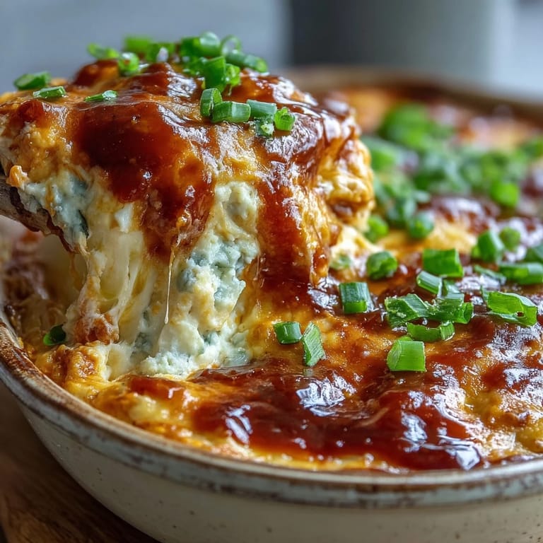 A close-up of rich, cheesy Buffalo Chicken Dip featuring tender shredded chicken, ready to be enjoyed at a festive party platter.
