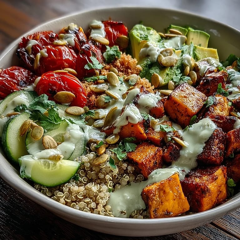 Hearty Customizable Grain Bowl with chickpeas, cherry tomatoes, and sesame seeds, served on brown rice for meal prep.