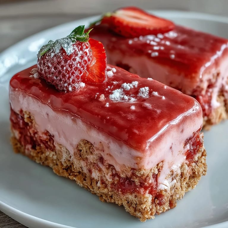 Refreshing strawberry lemonade bars with a golden shortbread base, offering a perfect balance of citrus tang and berry sweetness in every bite, ideal for picnics.