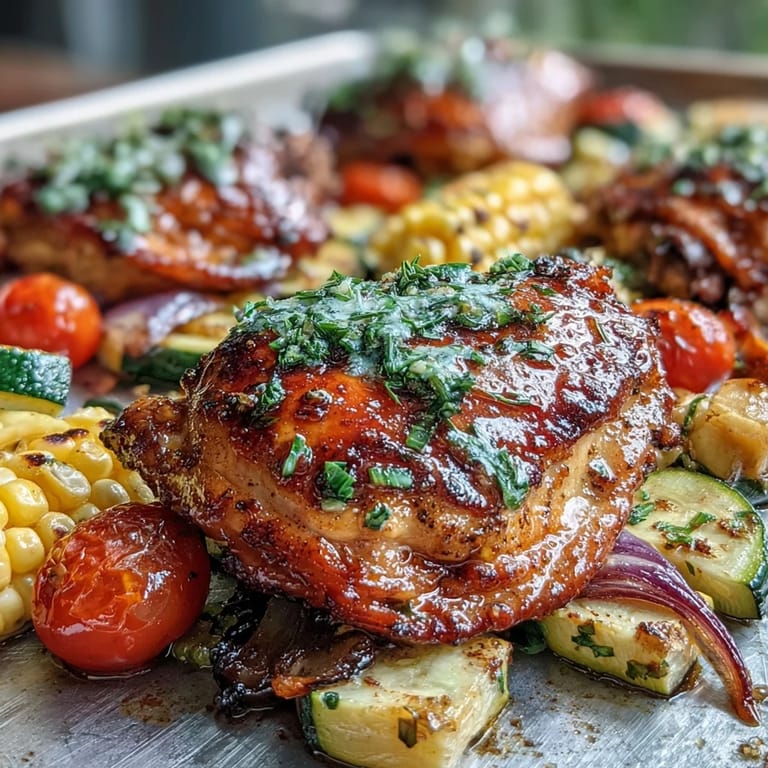 Aromatic chicken and summer vegetables seasoned with smoked paprika, lemon, and garlic, roasted to golden perfection on one pan.