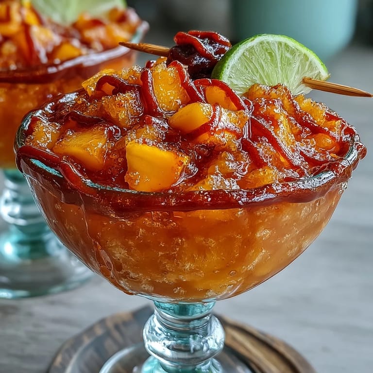 Festive Cinco de Mayo Mangonada cup, a visually stunning frozen treat with sweet and tart layers.