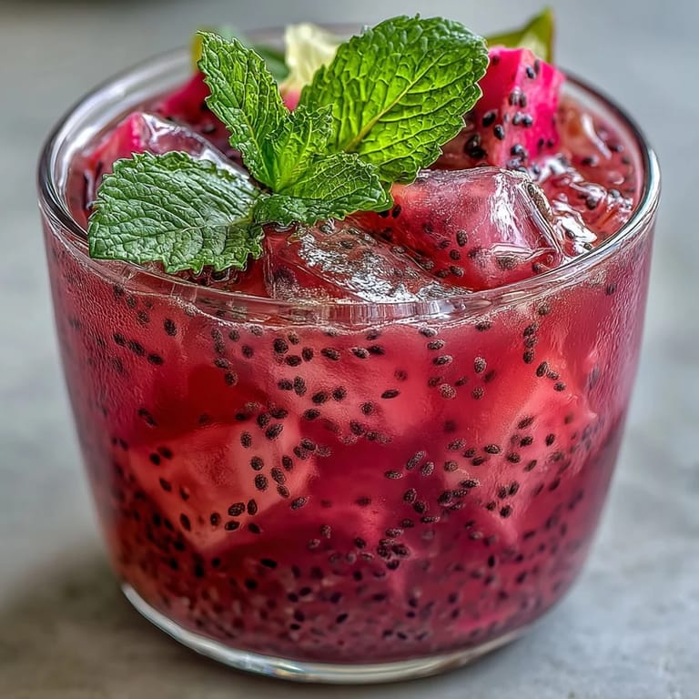 Bright pink dragon fruit lemonade, bursting with lemon flavor and chia hydration.