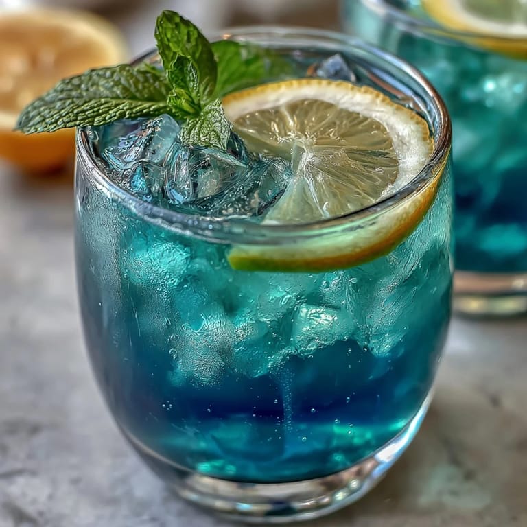 Refreshing Butterfly Pea Flower Lemonade, served with ice and lemon slices.