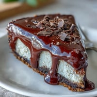 Decadent Lighter Chocolate Cottage Cheese Cheesecake, smoothly baked with a rich, dark cocoa swirl.