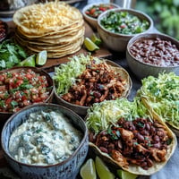 Vibrant DIY Taco Bar for Outdoor BBQ with colorful fresh ingredient bowls.